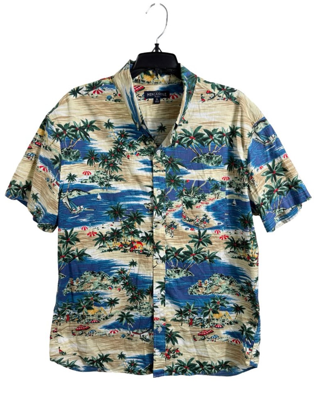 J Crew Mercantile Flex Camp Button Down Shirt Mens XL Slim Hawaiian Cotton